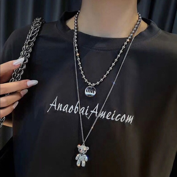 NEW | Crystal Teddy Bear Silver Necklace Set - Picture 2 of 3